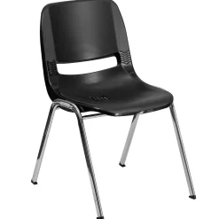 Flash Furniture Folding & Stacking<HERCULES Series Plastic Shell Stack Chair, Black/Chrome (RUT18BKCHR)