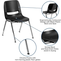 Flash Furniture Folding & Stacking<HERCULES Series Plastic Shell Stack Chair, Black/Chrome (RUT18BKCHR)