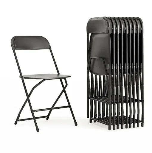 Flash Furniture Folding & Stacking<HERCULES™ Plastic Armless Folding Chair, Black, 60/Pack