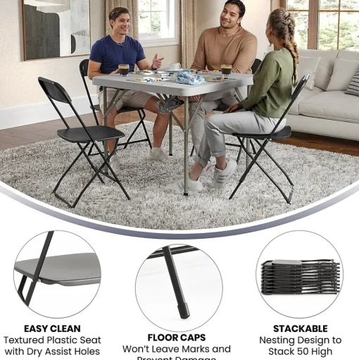 Flash Furniture Folding & Stacking<HERCULES™ Plastic Armless Folding Chair, Black, 60/Pack