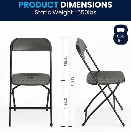 Flash Furniture Folding & Stacking<HERCULES™ Plastic Armless Folding Chair, Black, 60/Pack