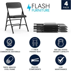 Flash Furniture Folding & Stacking<HERCULES Vinyl Upholstered Reception Chair, Black, 4/Pack (HA-MC309AV-BK-GG)