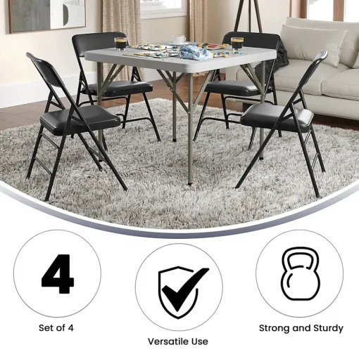Flash Furniture Folding & Stacking<HERCULES Vinyl Upholstered Reception Chair, Black, 4/Pack (HA-MC309AV-BK-GG)
