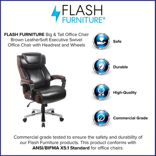 Flash Furniture Office Chairs<Hercules Series Ergonomic LeatherSoft Swivel Big & Tall Executive Office Chair, Brown (GO2223BN)