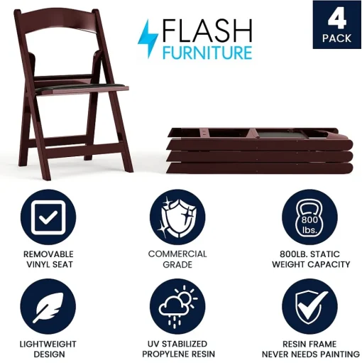 Flash Furniture Folding & Stacking<HERCULES™ Vinyl Armless Folding Chair, Red Mahogany, 4/Pack