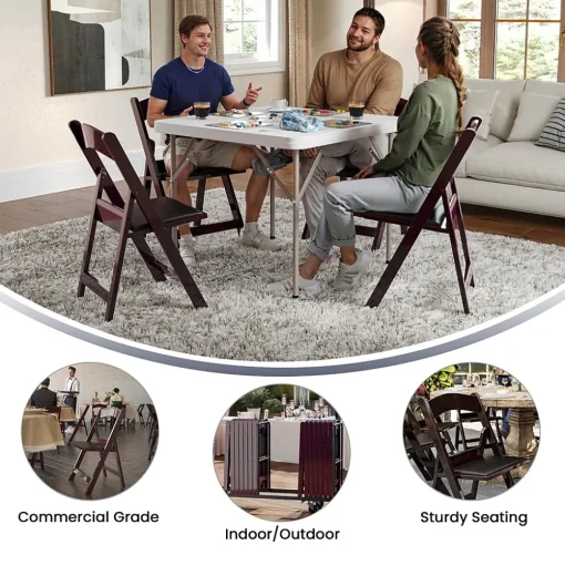 Flash Furniture Folding & Stacking<HERCULES™ Vinyl Armless Folding Chair, Red Mahogany, 4/Pack