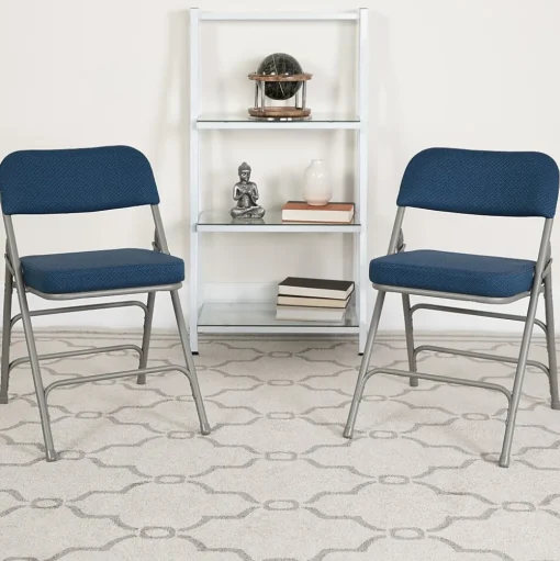 Flash Furniture Folding & Stacking<HERCULES Series Fabric Folding Chair, Navy, 2/Pack (2AWMC320AFNVY)