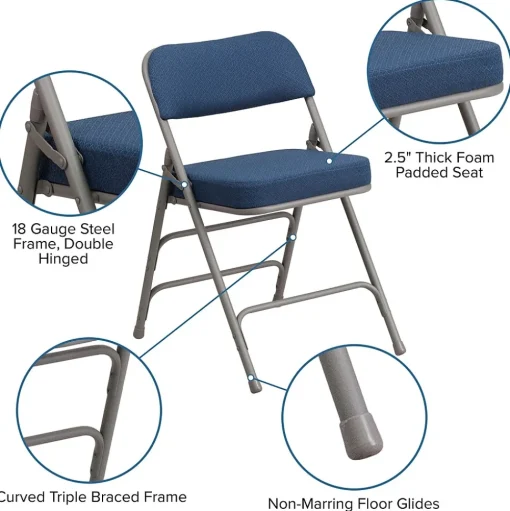 Flash Furniture Folding & Stacking<HERCULES Series Fabric Folding Chair, Navy, 2/Pack (2AWMC320AFNVY)