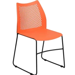 Flash Furniture Folding & Stacking<HERCULES Series Plastic Stack Chair with Air-Vent Back and Sled Base, Orange/Black (RUT498AOR)