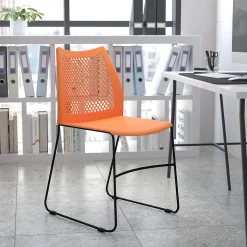 Flash Furniture Folding & Stacking<HERCULES Series Plastic Stack Chair with Air-Vent Back and Sled Base, Orange/Black (RUT498AOR)