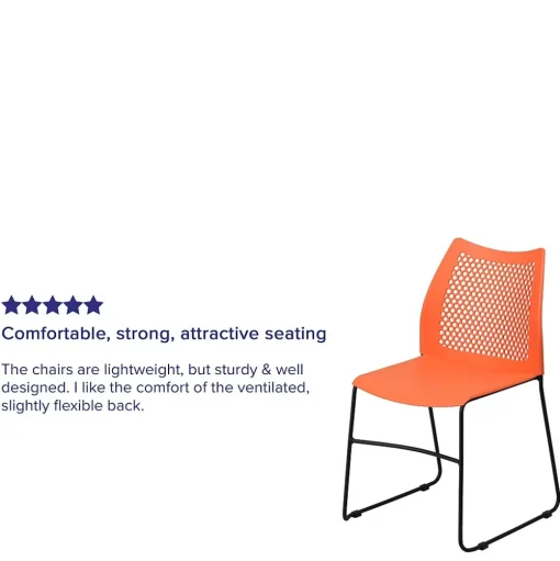 Flash Furniture Folding & Stacking<HERCULES Series Plastic Stack Chair with Air-Vent Back and Sled Base, Orange/Black (RUT498AOR)