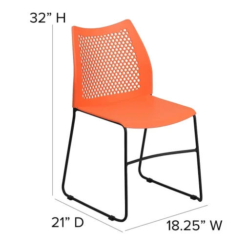 Flash Furniture Folding & Stacking<HERCULES Series Plastic Stack Chair with Air-Vent Back and Sled Base, Orange/Black (RUT498AOR)