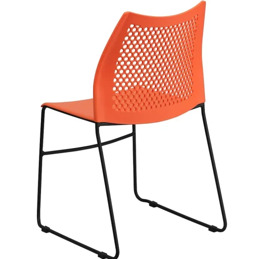 Flash Furniture Folding & Stacking<HERCULES Series Plastic Stack Chair with Air-Vent Back and Sled Base, Orange/Black (RUT498AOR)