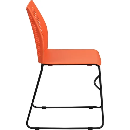 Flash Furniture Folding & Stacking<HERCULES Series Plastic Stack Chair with Air-Vent Back and Sled Base, Orange/Black (RUT498AOR)