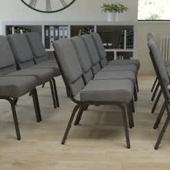 Flash Furniture Folding & Stacking<HERCULES Series Fabric Stacking Church Chair, Gray/Silver Vein Frame (XUCH0221GYSV)