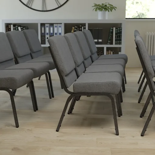 Flash Furniture Folding & Stacking<HERCULES Series Fabric Stacking Church Chair, Gray/Silver Vein Frame (XUCH0221GYSV)