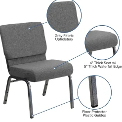 Flash Furniture Folding & Stacking<HERCULES Series Fabric Stacking Church Chair, Gray/Silver Vein Frame (XUCH0221GYSV)