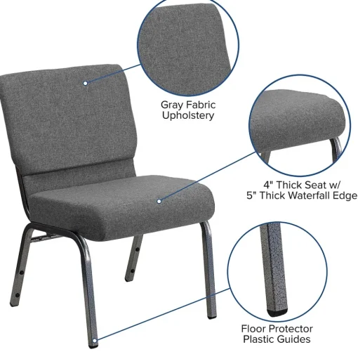 Flash Furniture Folding & Stacking<HERCULES Series Fabric Stacking Church Chair, Gray/Silver Vein Frame (XUCH0221GYSV)
