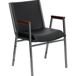 Flash Furniture Folding & Stacking<HERCULES Series Vinyl Stack Chair with Arms, Black (XU60154BKVYL)