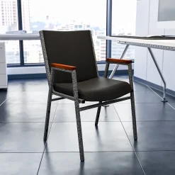 Flash Furniture Folding & Stacking<HERCULES Series Vinyl Stack Chair with Arms, Black (XU60154BKVYL)