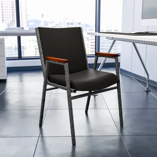 Flash Furniture Folding & Stacking<HERCULES Series Vinyl Stack Chair with Arms, Black (XU60154BKVYL)