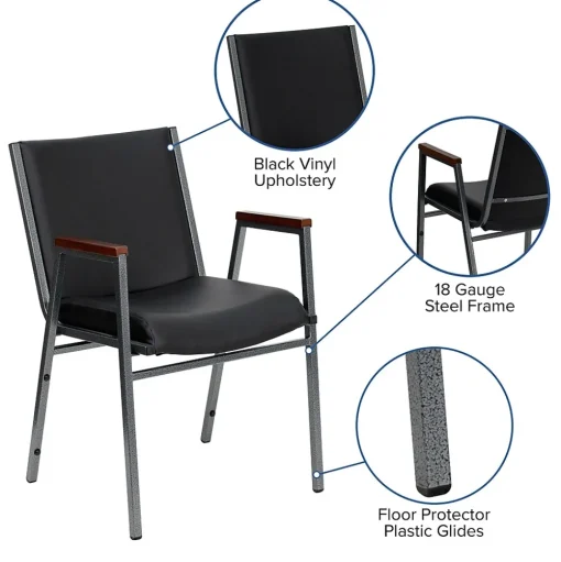 Flash Furniture Folding & Stacking<HERCULES Series Vinyl Stack Chair with Arms, Black (XU60154BKVYL)