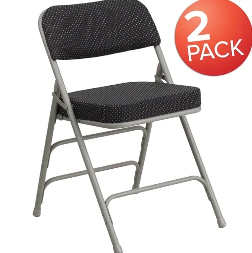 Flash Furniture Folding & Stacking<HERCULES Series Fabric Folding Chair, Black, 2/Pack (2AWMC320AFBK)