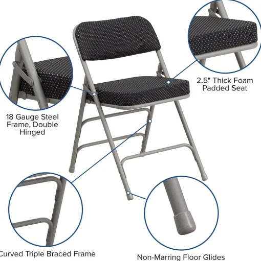 Flash Furniture Folding & Stacking<HERCULES Series Fabric Folding Chair, Black, 2/Pack (2AWMC320AFBK)