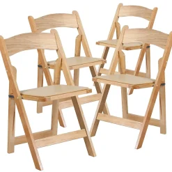 Flash Furniture Folding & Stacking<HERCULES™ Wood Armless Folding Chair, Natural, 4/Pack (4XF2903NATURAL)