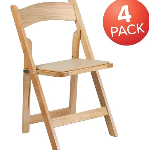 Flash Furniture Folding & Stacking<HERCULES™ Wood Armless Folding Chair, Natural, 4/Pack (4XF2903NATURAL)