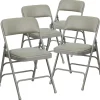 Flash Furniture Folding & Stacking<HERCULES™ Curved Triple Braced Vinyl Armless Folding Chair, Gray, 4/Pack