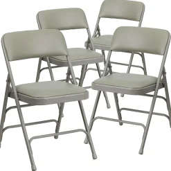 Flash Furniture Folding & Stacking<HERCULES™ Curved Triple Braced Vinyl Armless Folding Chair, Gray, 4/Pack