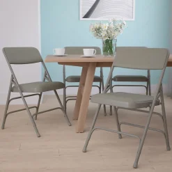Flash Furniture Folding & Stacking<HERCULES™ Curved Triple Braced Vinyl Armless Folding Chair, Gray, 4/Pack
