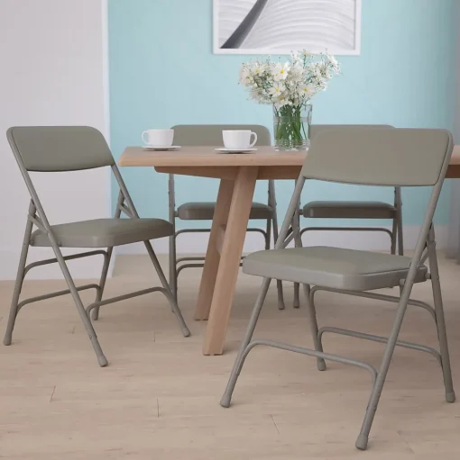 Flash Furniture Folding & Stacking<HERCULES™ Curved Triple Braced Vinyl Armless Folding Chair, Gray, 4/Pack