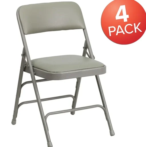 Flash Furniture Folding & Stacking<HERCULES™ Curved Triple Braced Vinyl Armless Folding Chair, Gray, 4/Pack