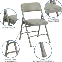 Flash Furniture Folding & Stacking<HERCULES™ Curved Triple Braced Vinyl Armless Folding Chair, Gray, 4/Pack