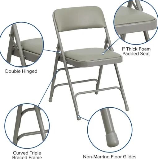 Flash Furniture Folding & Stacking<HERCULES™ Curved Triple Braced Vinyl Armless Folding Chair, Gray, 4/Pack
