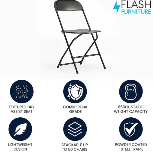 Flash Furniture Folding & Stacking<HERCULES Plastic Office Chair, Black (LE-L-3-BK-GG)