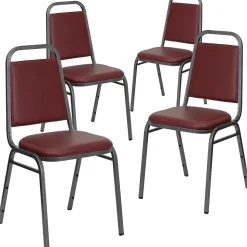 Flash Furniture Folding & Stacking<HERCULES™ 18"H Vinyl Trapezoidal Back Banquet Chair, Burgundy, 4/Pack (4FDBHF2VYVYL)