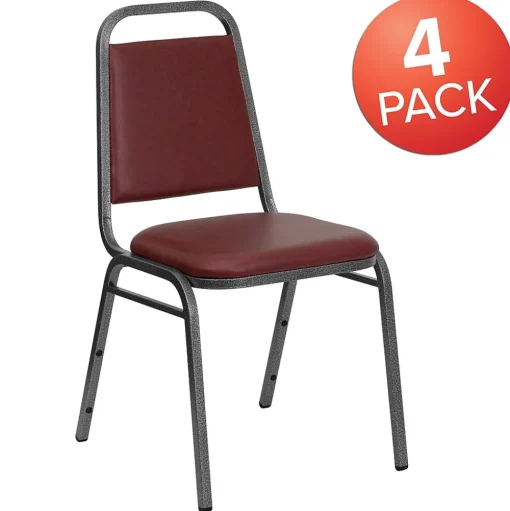 Flash Furniture Folding & Stacking<HERCULES™ 18"H Vinyl Trapezoidal Back Banquet Chair, Burgundy, 4/Pack (4FDBHF2VYVYL)