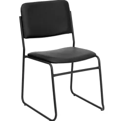 Flash Furniture Folding & Stacking<HERCULES Series Vinyl Stacking Chair with Sled Base, Black (XU8700BLKBVYL30)