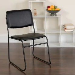 Flash Furniture Folding & Stacking<HERCULES Series Vinyl Stacking Chair with Sled Base, Black (XU8700BLKBVYL30)