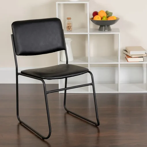 Flash Furniture Folding & Stacking<HERCULES Series Vinyl Stacking Chair with Sled Base, Black (XU8700BLKBVYL30)