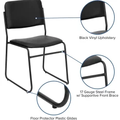 Flash Furniture Folding & Stacking<HERCULES Series Vinyl Stacking Chair with Sled Base, Black (XU8700BLKBVYL30)