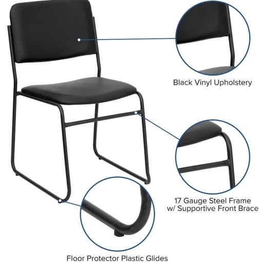 Flash Furniture Folding & Stacking<HERCULES Series Vinyl Stacking Chair with Sled Base, Black (XU8700BLKBVYL30)