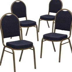 Flash Furniture Folding & Stacking<HERCULES™ Fabric Gold Frame Dome Back Banquet Chair, Navy, 4/Pack (4FDC03AG3774)