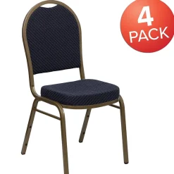 Flash Furniture Folding & Stacking<HERCULES™ Fabric Gold Frame Dome Back Banquet Chair, Navy, 4/Pack (4FDC03AG3774)