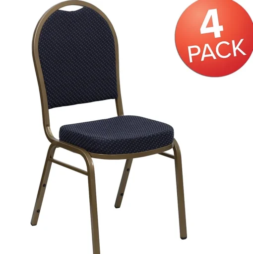 Flash Furniture Folding & Stacking<HERCULES™ Fabric Gold Frame Dome Back Banquet Chair, Navy, 4/Pack (4FDC03AG3774)