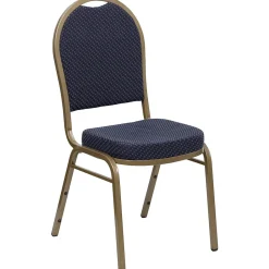 Flash Furniture Folding & Stacking<HERCULES™ Fabric Gold Frame Dome Back Banquet Chair, Navy, 4/Pack (4FDC03AG3774)