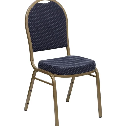 Flash Furniture Folding & Stacking<HERCULES™ Fabric Gold Frame Dome Back Banquet Chair, Navy, 4/Pack (4FDC03AG3774)